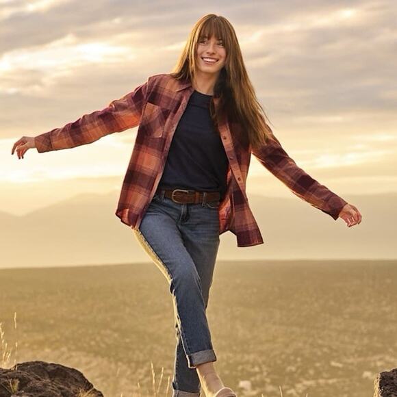 Natural Reflections Flannel Button Down Shirt Womens Plus Size 2X Cork Plaid - Picture 1 of 6